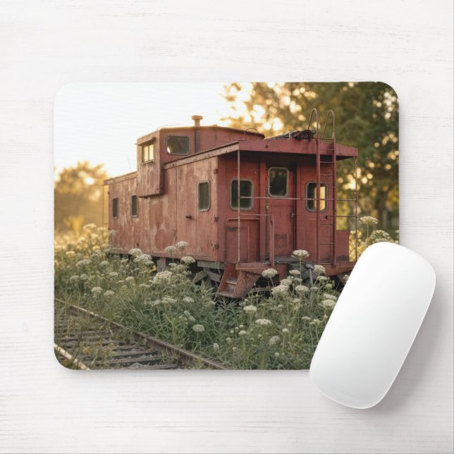 Abandoned Caboose In a Wildflower Field Mouse Mat (With Mouse)