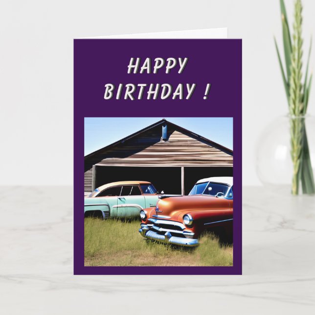 Abandoned Car 1950s Birthday Card (Front)