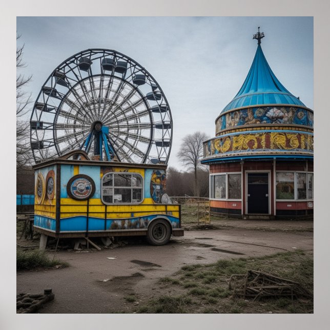 Abandoned Carnival Empty Ferris Wheel and Tent Poster (Front)