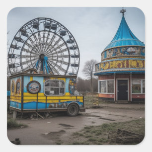 Abandoned Carnival Empty Ferris Wheel and Tent Square Sticker