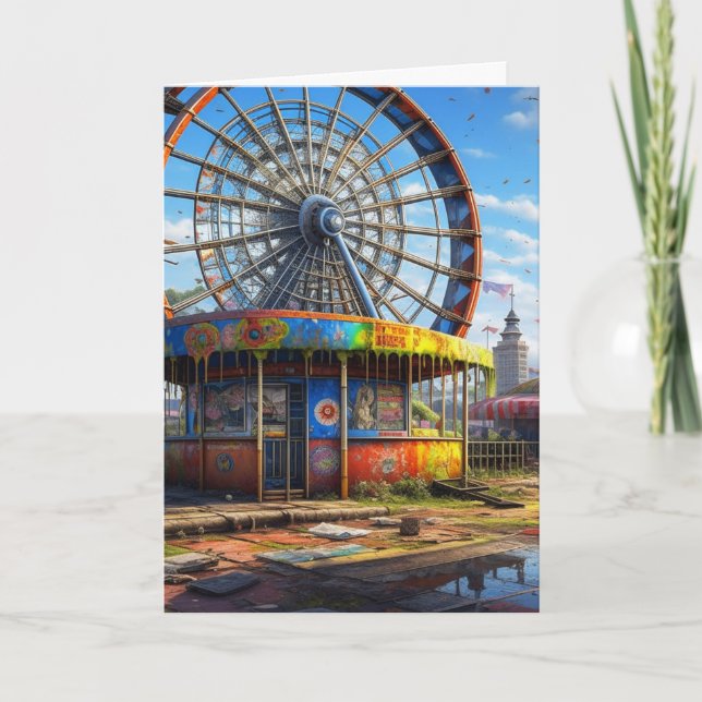 Abandoned Carnival Empty Ferris Wheel Card (Front)