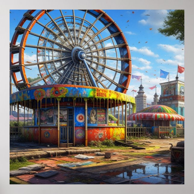 Abandoned Carnival Ferris Wheel Ai art Poster (Front)