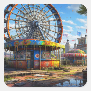 Abandoned Carnival Ferris Wheel Ai art Square Sticker