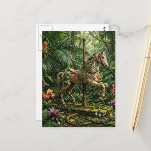 Abandoned Carousel Horse in a Jungle Postcard