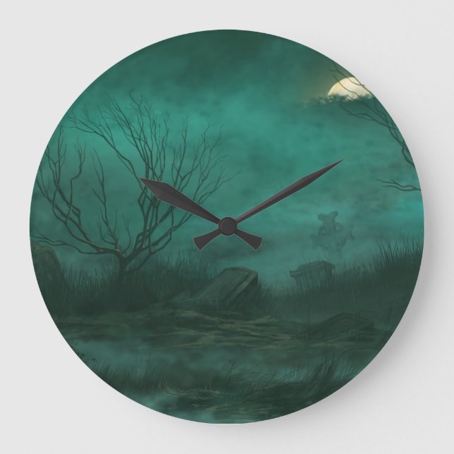 Abandoned Cemetery Moonlit Night Scene Large Clock (Front)