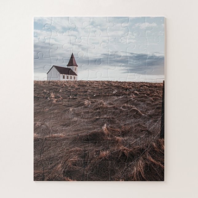 Abandoned Church in a Field with Fence Jigsaw Puzzle (Vertical)