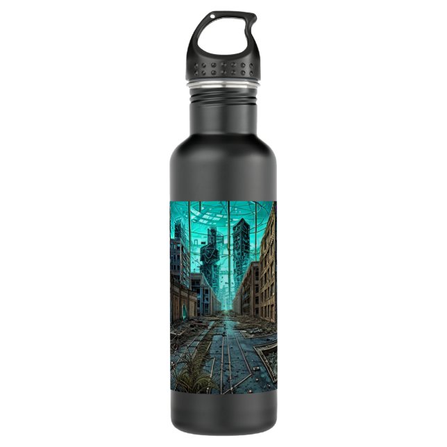 Abandoned City Dystopian AI Generated Artwork 710 Ml Water Bottle (Front)