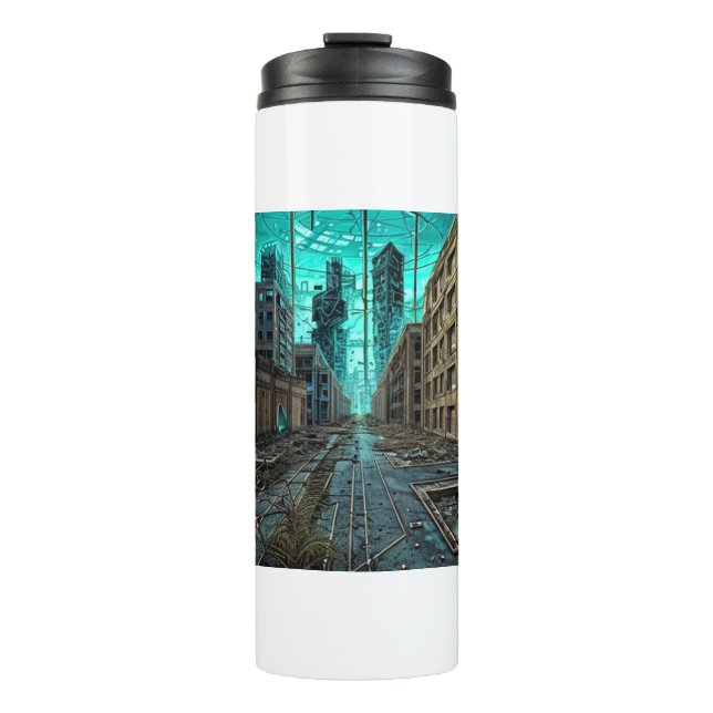 Abandoned City Dystopian AI Generated Artwork Thermal Tumbler (Front)