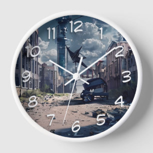 Abandoned City Post Apocalypse Dystopian World Clock