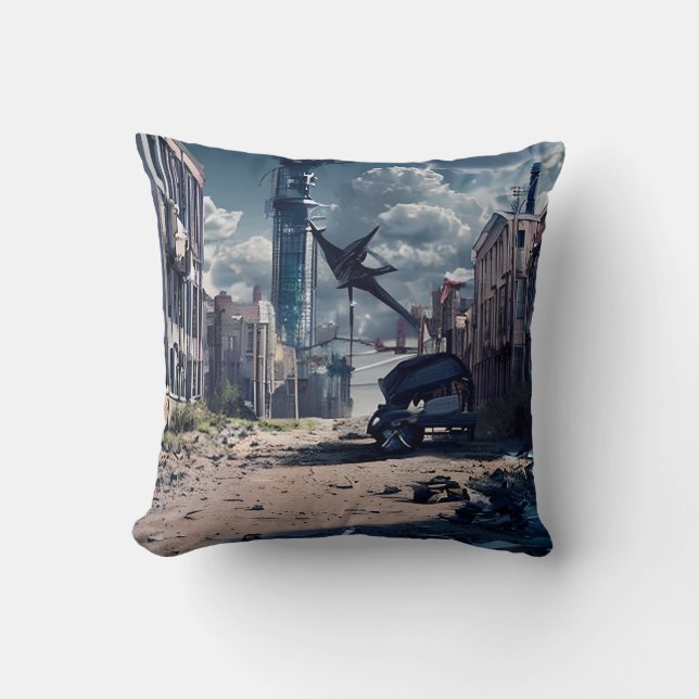 Abandoned City | Post Apocalypse Dystopian World  Cushion (Front)