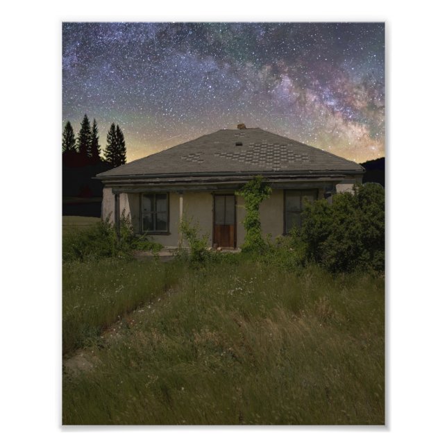 Abandoned Cottonwood South Dakota at Night Photo Print (Front)