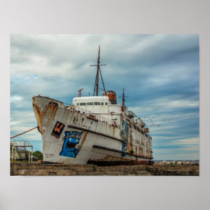 Abandoned Delapidated Boat with Graffiti Poster
