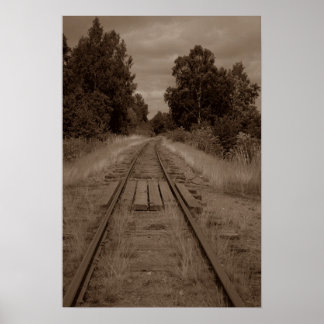 Abandoned Empty Railroad Train Tracks Sepia Photo Poster