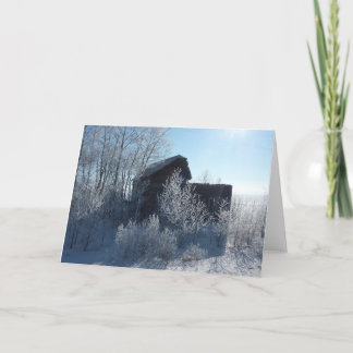 Abandoned farmhouse frosty day holiday card