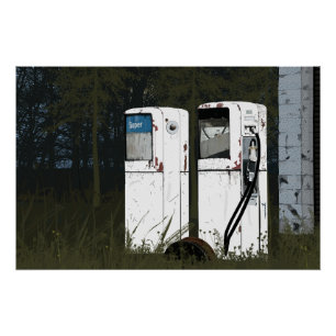 Abandoned Gas Pumps Painted Poster