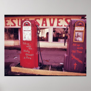 Abandoned Gas Station, New Religion, Vintage Poster