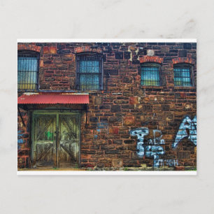 Abandoned Graffiti Brick Building Barred Windows Postcard