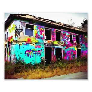 Abandoned House with Colourful Graffiti Photo Print
