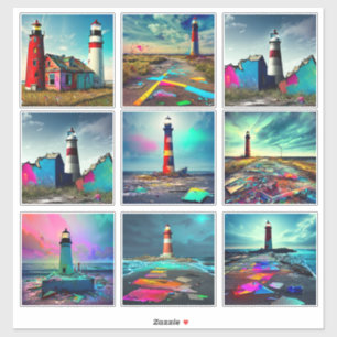 Abandoned Lighthouses on the Beach Colourful