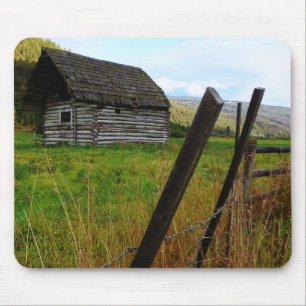 Abandoned Old Barn in Rural Field with Fence Mouse Mat
