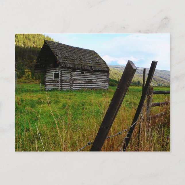 Abandoned Old Barn in Rural Field with Fence Postcard (Front)