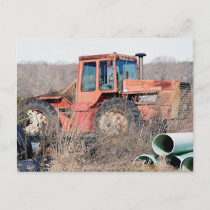 Abandoned Old Big Red Tractor Rusting Away Postcard