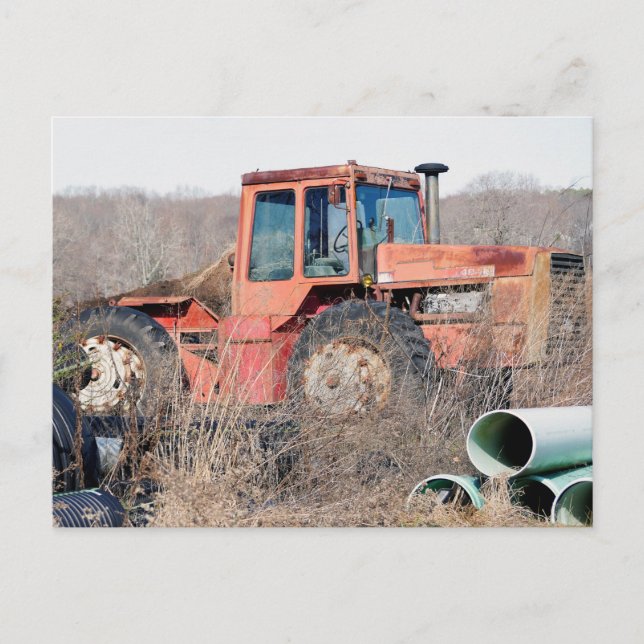Abandoned Old Big Red Tractor Rusting Away Postcard (Front)