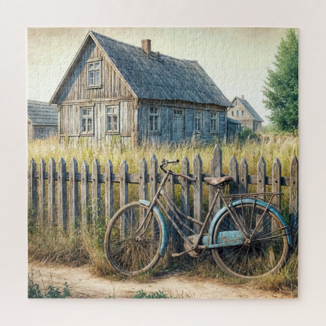 Abandoned Old Bike On Rustic Fence Jigsaw Puzzle (Vertical)