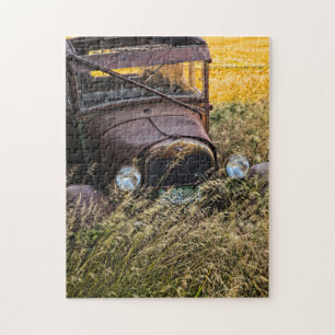 Abandoned old car in tall grass jigsaw puzzle