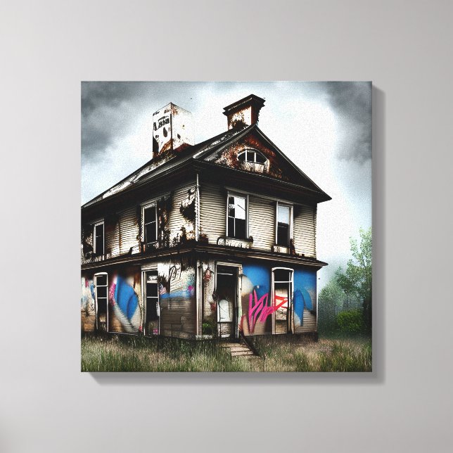 Abandoned Old House Spray Paint Graffiti Canvas Print (Front)