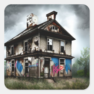Abandoned Old House Spray Paint Graffiti Square Sticker