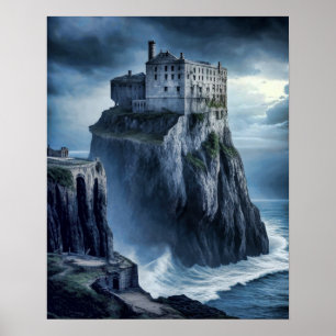 Abandoned Prison on Cliff Digital Art Painting Poster