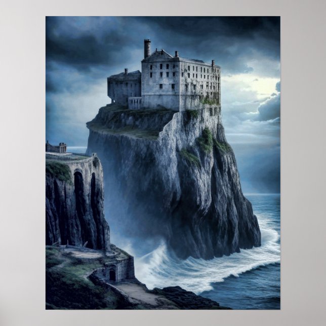 Abandoned Prison on Cliff Digital Art Painting Poster (Front)