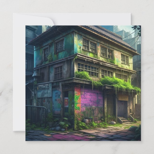 Abandoned Purple Graffiti Building Urban Decay (Front)