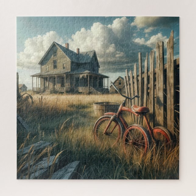 Abandoned Red Retro Tricycle Jigsaw Puzzle (Vertical)
