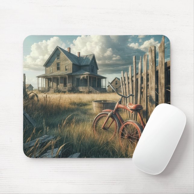 Abandoned Red Retro Tricycle Mouse Mat (With Mouse)