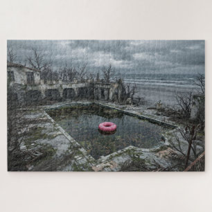 Abandoned Seaside Pool – Eerie Liminal Landscape Jigsaw Puzzle