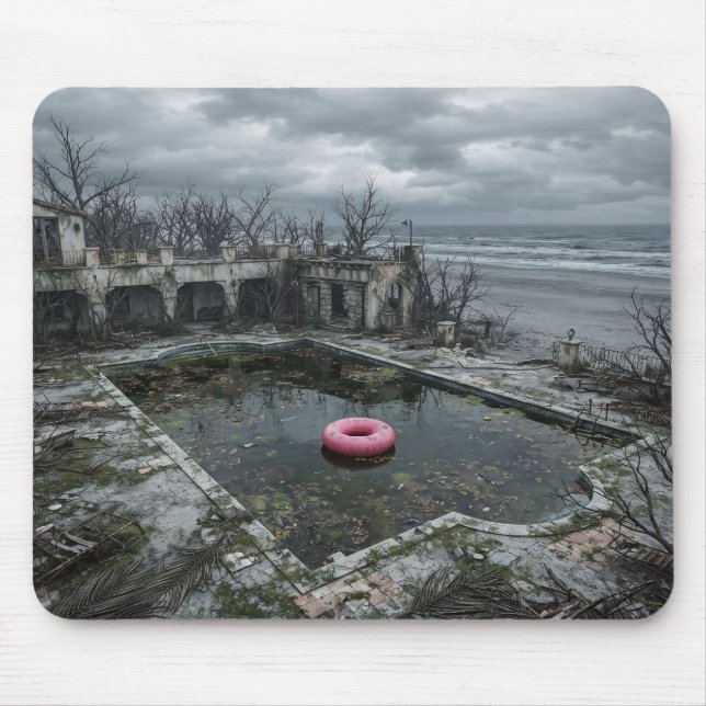 Abandoned Seaside Pool – Eerie Liminal Landscape Mouse Mat (Front)