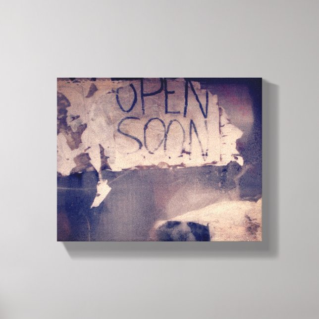 Abandoned Store With Decaying Open Soon Sign (Front)