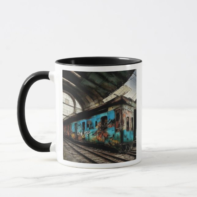 Abandoned Train with Graffiti Urban Street Art Mug (Left)