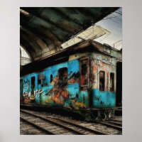 Abandoned Train with Graffiti Urban Street Art