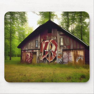 Abandoned Weathered Barn in the Woods Mouse Mat