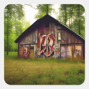 Abandoned Weathered Barn in the Woods Square Sticker