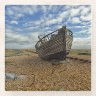 Abandoned Wooden Fishing Boat Dungeness Glass Coaster