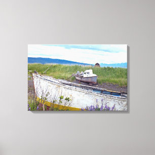 abandoned wooden fishing boats in Alaska Canvas Print