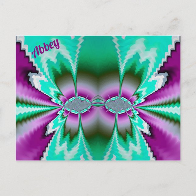 ABBEY ~ 3D Fractal Design Pattern ~ Green Purple  Postcard (Front)