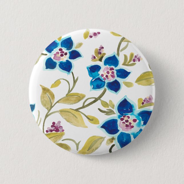 Abbey Floral Tiles - Blue Blooms 6 Cm Round Badge (Front)