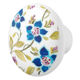 Abbey Floral Tiles - Blue Blooms Ceramic Knob