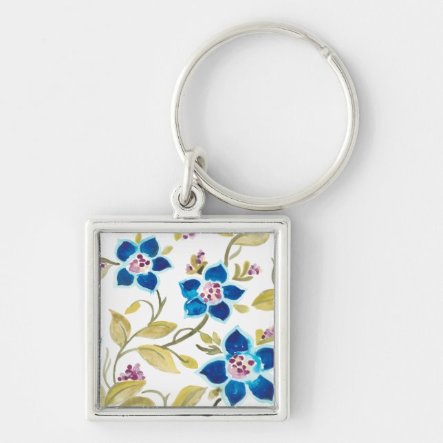 Abbey Floral Tiles - Blue Blooms Key Ring (Front)