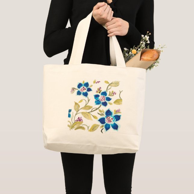 Abbey Floral Tiles - Blue Blooms Large Tote Bag (Front (Product))